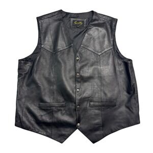 vtg Scully 4XLT 4XL Black Leather Vest Biker Motorcycle Soft Lambskin Western